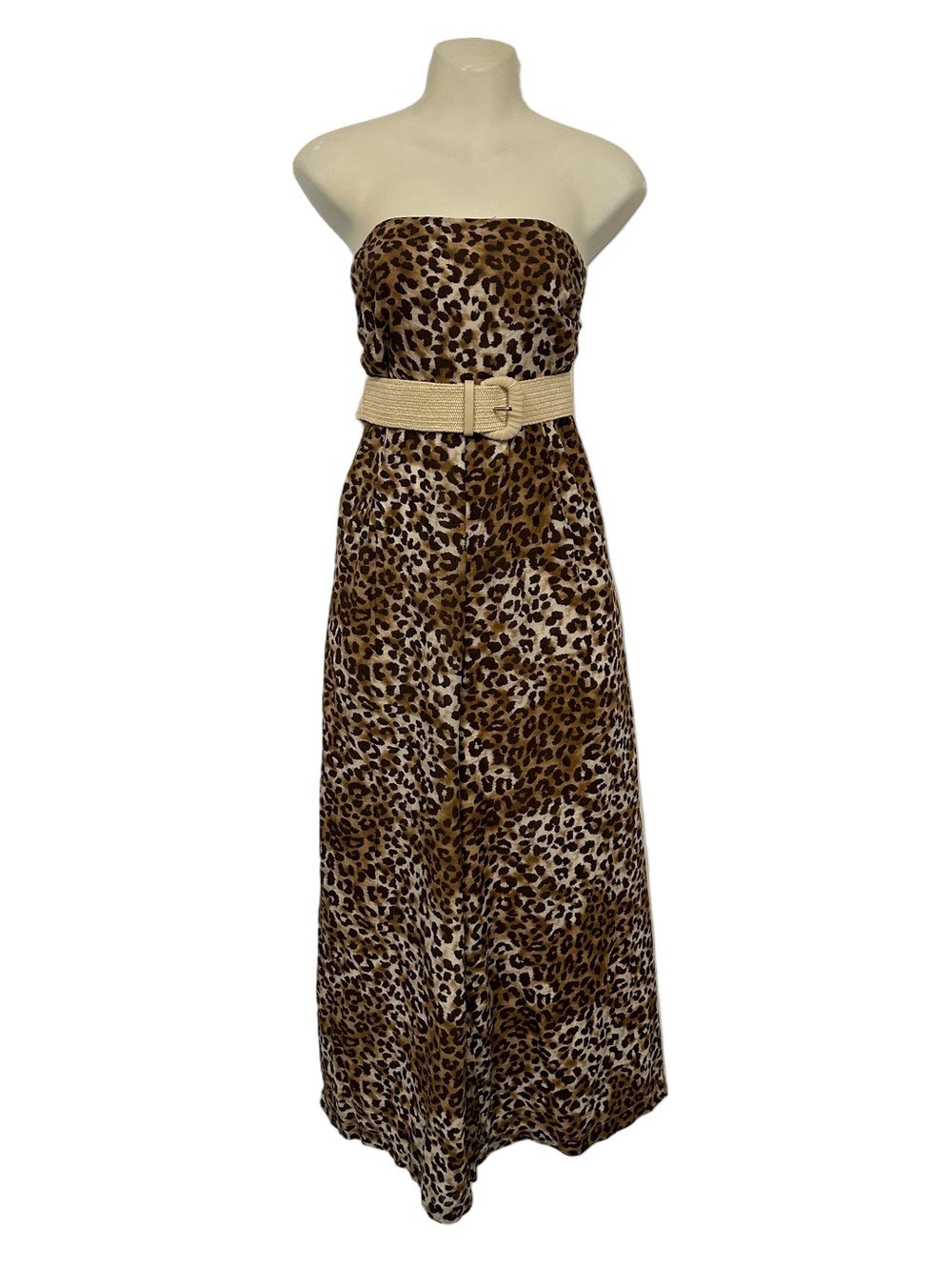 American Eagle Leopard Print Straps/Strapless Jumpsuit NEW Belted Wide Leg